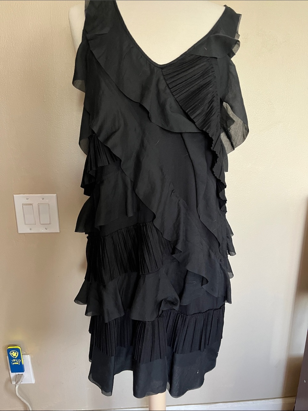 LOFT Black Ruffle & Pleated Tiered Dress